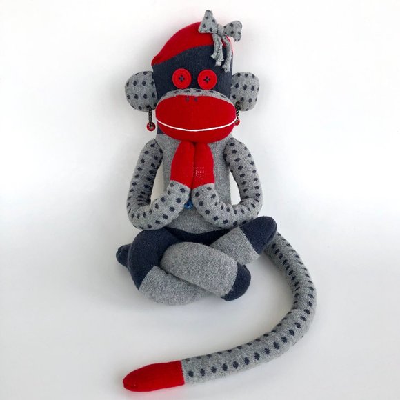 Hand-stitched Sock Monkey Stuffed Toy with Magnets - Picture 1 of 12